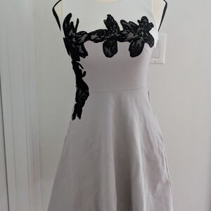 Halston Heritage Black Floral on White Midi Dress